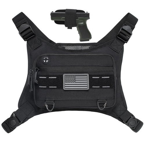 Sports Chest Pack for Men Front Chest Bag Fits Most Pistols Chest Pouch Harness for Running, Hiking, Workouts (Black)