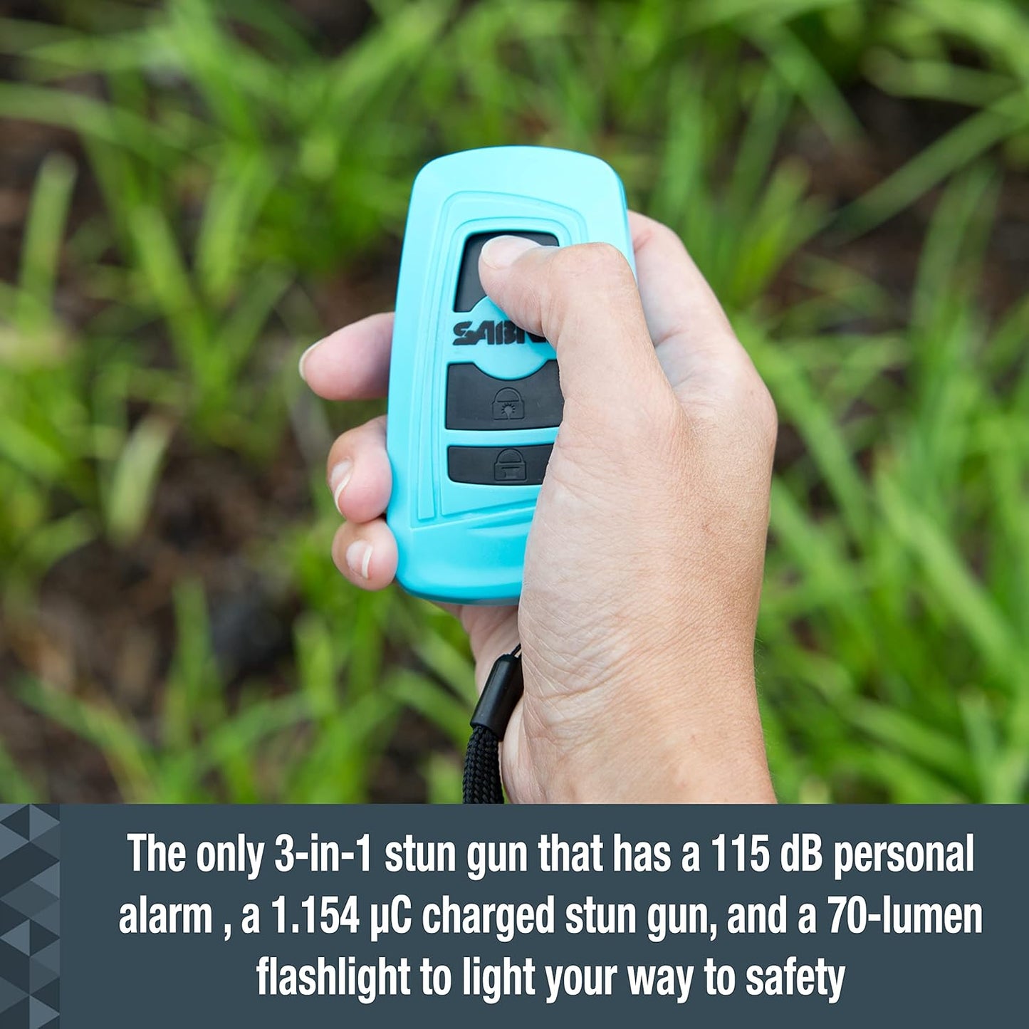 SABRE Stun Gun 3-In-1 Safety Tool, 1.154 Microcoulombs (µC) Charge, 115 dB Personal Alarm, Audible Up To 1,000-Feet (305-Meters), 70 Lumen Flashlight, Includes Wrist Strap