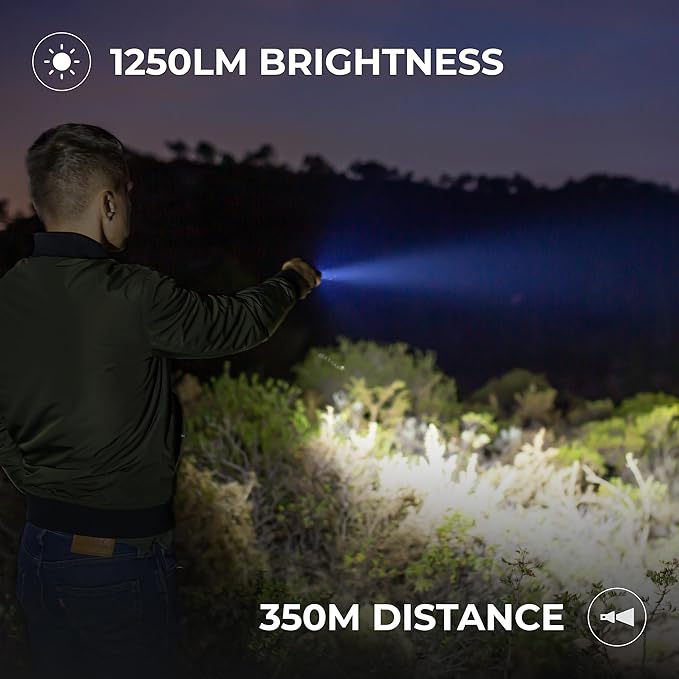 LED Rechargeable Flashlight - Super Bright 1250 High Lumens Flashlight, Waterproof IP68 Small Compact Pocket Tactical Flashlight for Home, Emergency, Rescue, Camping, Gifts for Men Platinum Grey