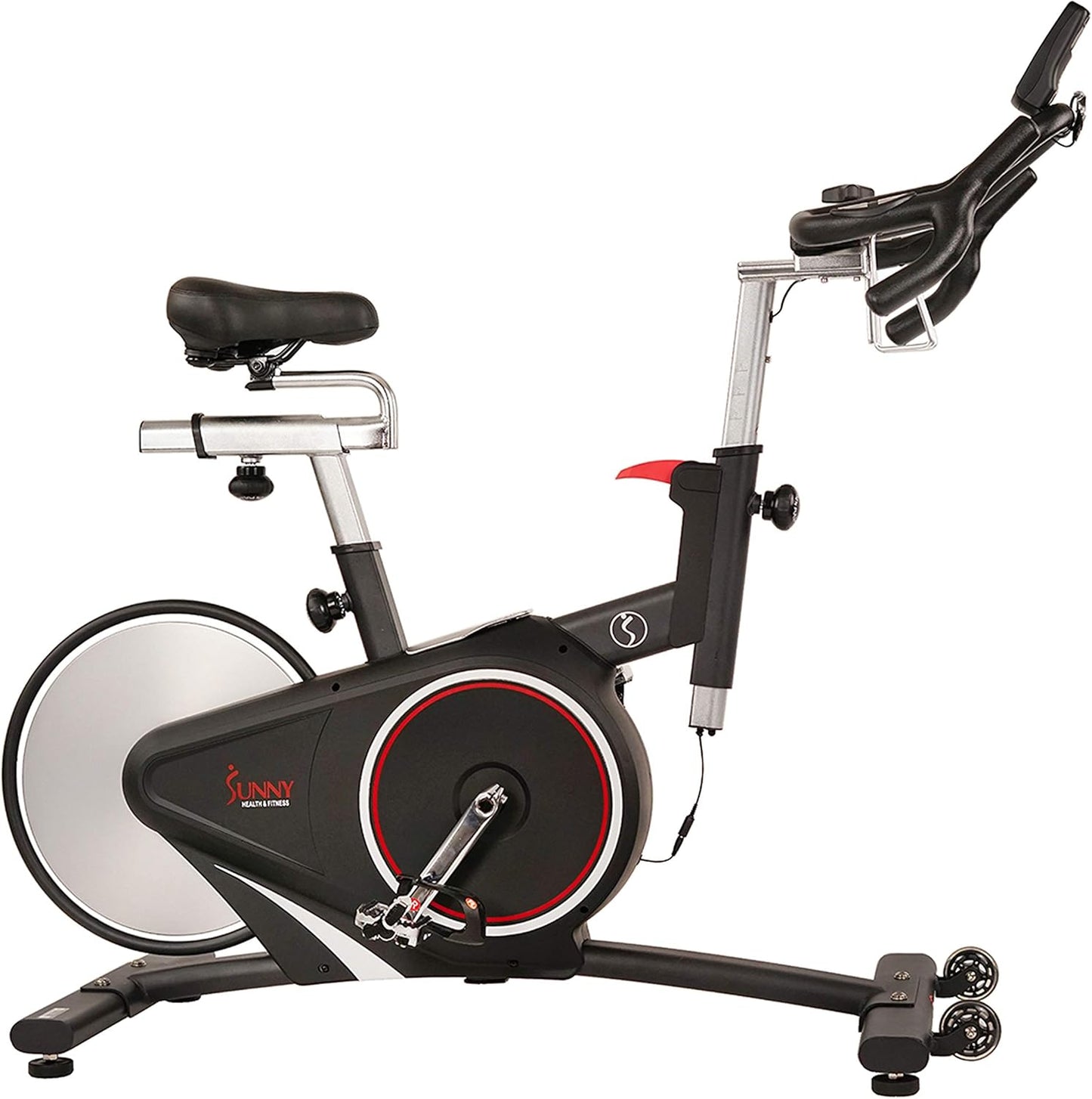 Sunny Health & Fitness Indoor Intensive Cycling Exercise Bike, Adjustable Cardio Training Exerciser w/Emergency Brake for Home, Optional Free SunnyFit App Bluetooth Link + Electromagnetic Resistance