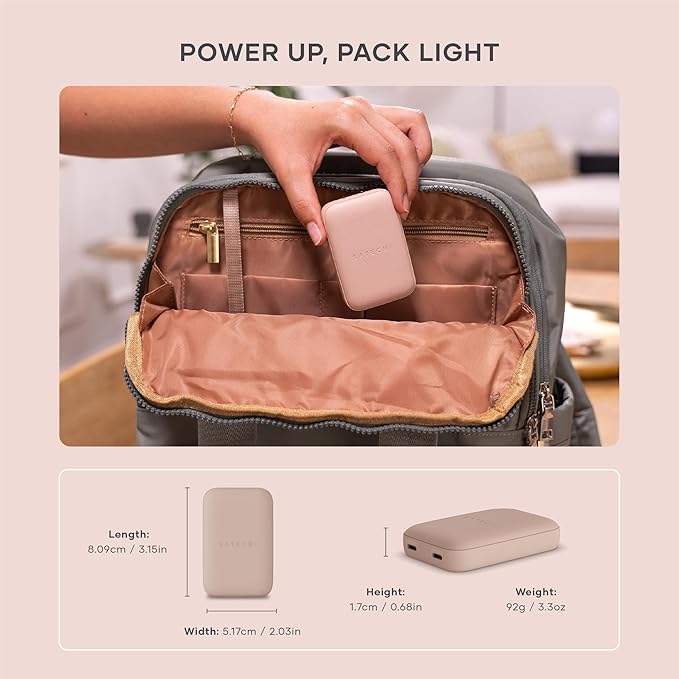 Satechi OntheGo 67W Wall Charger, GaN USB C Travel Charger with 2 USB-C PD Fast Charging Ports, for MacBook Pro/Air, iPad Pro/Air, iPhone 16, Steam Deck, Galaxy, Windows – Desert Rose