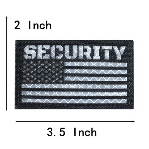 2 Pack Black White Reflective Security Patch US Flag with Hook Back for Service Harness Tactical Vest Collar Hook-Fastener Backing (SECURITY)