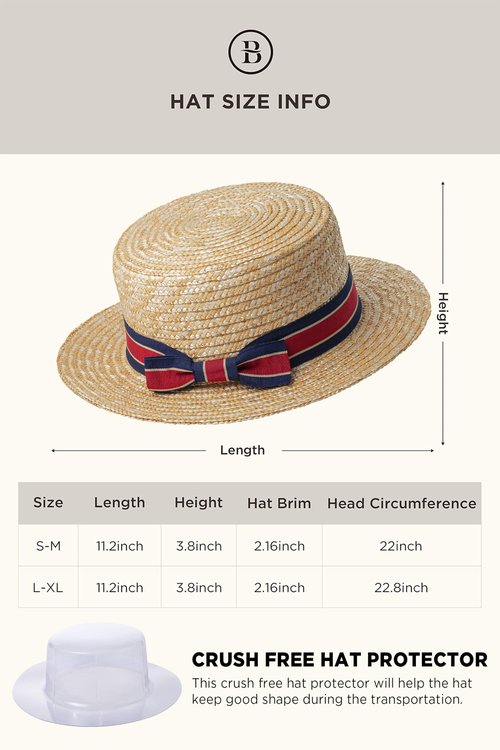 BABYOND Mens Brim Boater Hat Gatsby Straw Panama Hat Fedora Summer Beach Sun Hat 20s Costume Accessories Red Blue