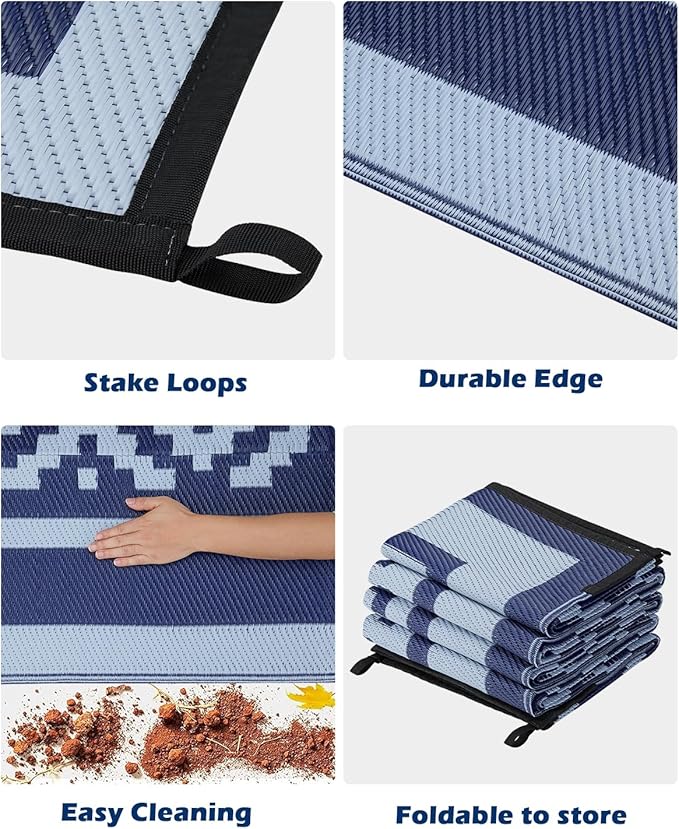 Kohree Outdoor Rug Waterproof 6x9 ft, RV Outdoor Plastic Straw Rug for Patios Clearance,Reversible Area Rug for Camping,Balcony,Deck,Blue