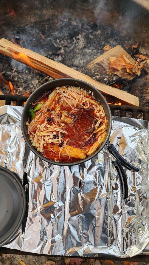 Camping Cooking Set 17pcs, Camping Cookware with Aluminum Non-Stick Pot Pan Kettle Set and 2 Set Stainless Steel Cups Plates Forks Knives Spoons for Backpacking Hiking, Camping Cooking