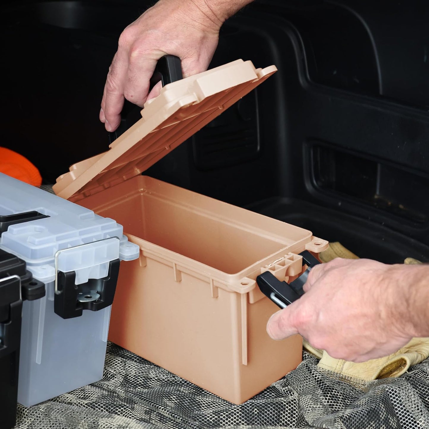 Sheffield 12629 Ammo Storage Box, Stackable .30 Cal Field Boxes, Water and Dust Resistant, Lockable Storage Box with Handle, Secures Hunting Gear, Supplies, and Bullets, Made in USA, Black, 1-Pack