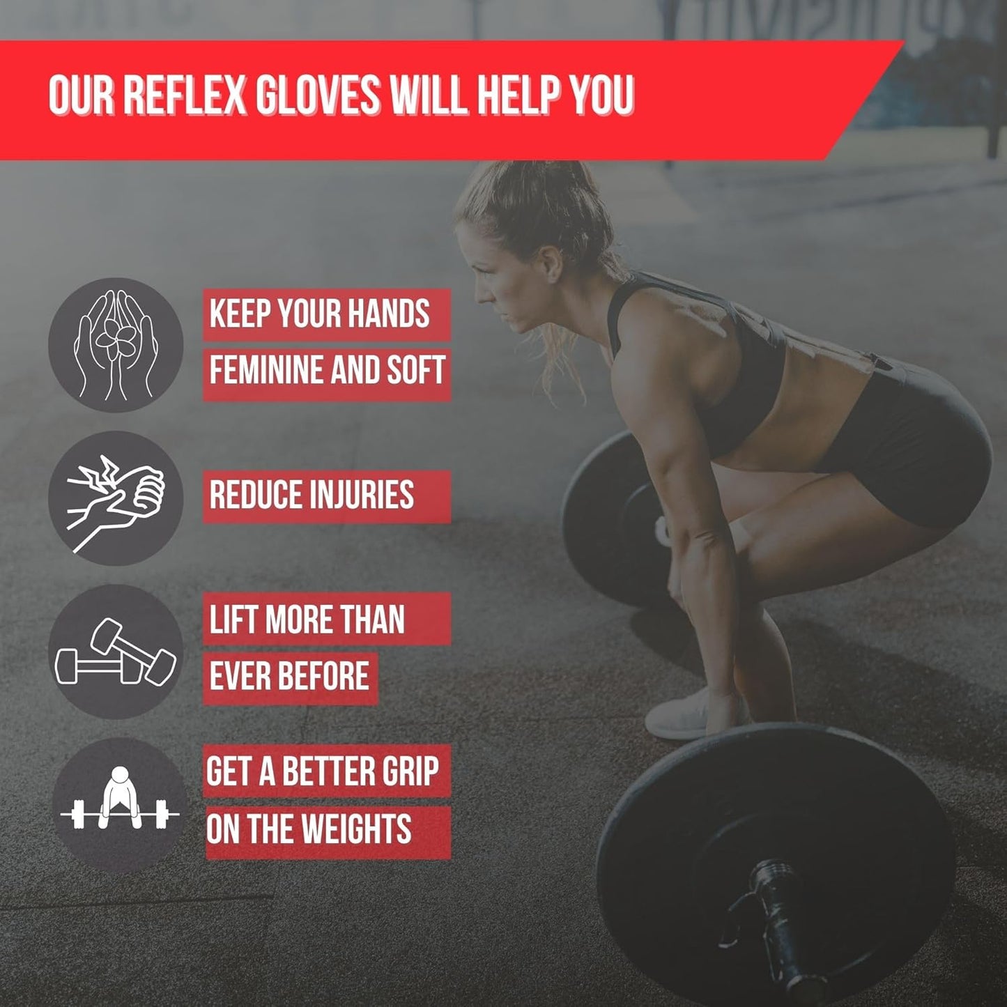 Reflex Workout Gloves for Women - Gym Gloves for Women Into Weights, HIIT, Strength Training - Weightlifting Gloves for Women with Full Palm Protection