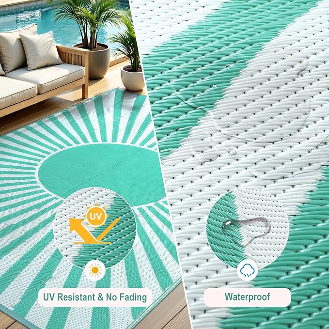 Anidaroel Outdoor Plastic Straw Rug, 6x9ft Waterproof Outdoor Rugs for Patios Clearance, Reversible Camping Rugs for Outside RV, Large Outdoor Area Rug for Backyard, Garden (Green, 6'x9')