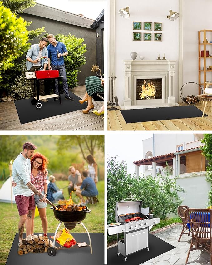 65 x 40 inch Heavy Duty Large Under Grill Mats for Outdoor Grill, Double-Sided Fireproof, Waterproof, Oil Proof Deck and Patio Protector Mat, BBQ Mat Grill Floor Mats Fireplace Fire Pit Mat