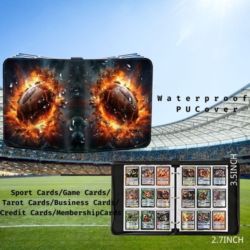 2025 Football Card Binder Trading Card Binder Holder 900 Pockets, Fits 900 Cards with 50 Removable Pages, Football Card Gifts Collector Album with Zipper Storage Display Case