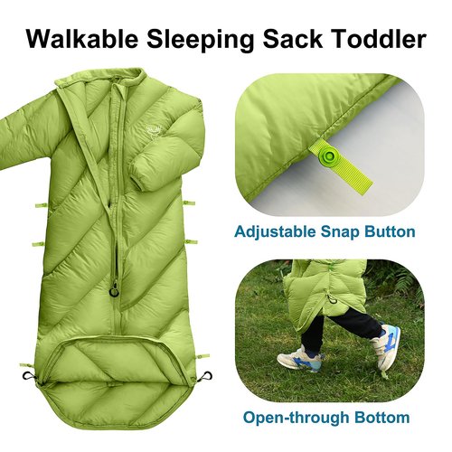 AZITREK Walkable Toddler Sleeping Bags for Kids Boys Girls (2T-4T)- Puffy Camping Sleeping Sack Machine Washable Compact (up to 46 in) Travel Sleepover Slimber Party Inddor Outdoor (Garnish Green)