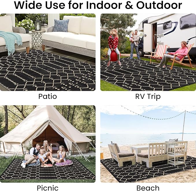 Smiry Outdoor Rug 6x9 ft, Waterproof Reversible Plastic Straw Rugs, Boho Outdoor Area Rug, Outside Floor Mat for Patio, Backyard, Deck, Picnic, Beach, Camping, Beige