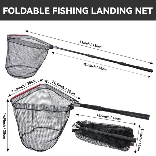 3 Pcs Foldable Fishing Net Accessories for Crab Crayfish Shrimp:Fishing Landing Net with Telescoping Pole Handle, Collapsible Crab Trap Hexagon and 2 Ropes