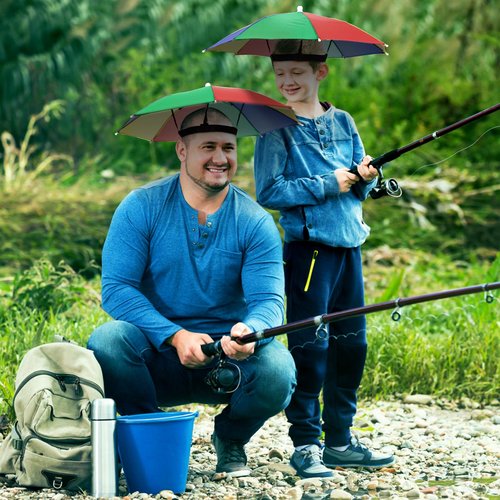 Covzoe 10 Pack Umbrella Hat, Rainbow Head Umbrella Cap with Elastic Band, 21 Inch Folding Waterproof Fishing Umbrellas Cap for Camping, Gardening, Beach Hiking, Outdoor Sun Protection