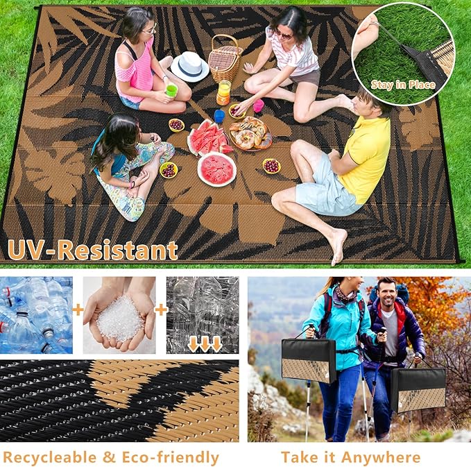 Homcomoda Outdoor Rugs 8’x10’ Waterproof Reversible Patio Rugs Outdoor Clearance Lightweight Outdoor Rugs Portable RV Camping Mats for Tents Deck Porch BBQ Beach Backyard