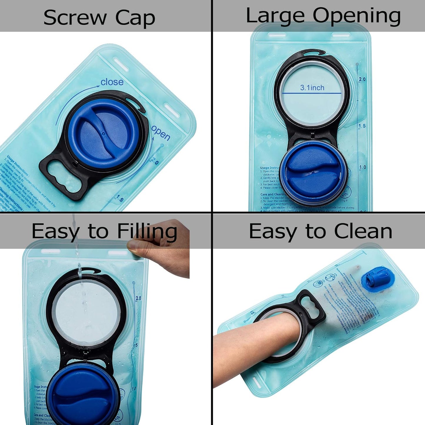 Outdoor Hydration Bladder, 2 Liter Leak Proof Water Bladder, Water Reservoir for Hydration Pack