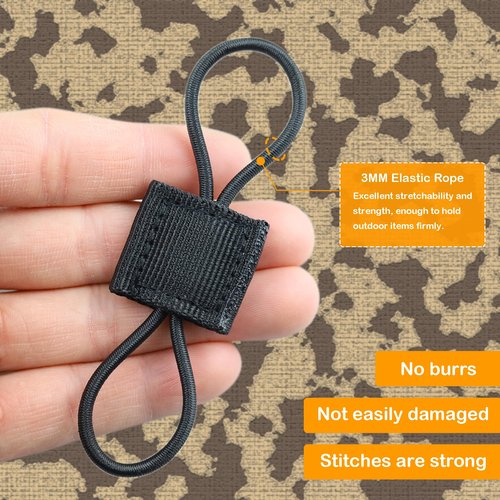 Demearly Heavy-Duty Elastic MOLLE Attachment Set - Mixed Sizes 8/10/13cm Elastic Clips for Tactical Backpacks, Gear & Outdoor Equipment Organization (14 Pack, Black)