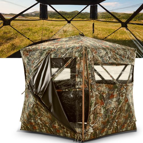 PHYSKE Hunting Blinds, Ground Blind See Through, Portable 2-3 Person, 270 Degree Pop-up Hunting Blind, Camouflage Hunting Blind for Deer & Turkey Hunting with Camouflage Cover(Standard)