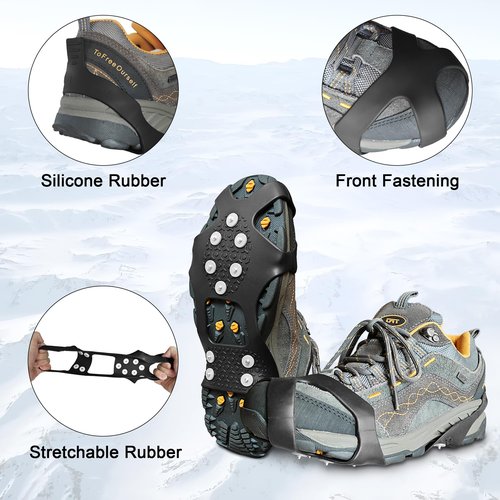 ice Spikes for Shoes - Enhanced Walk Traction Ice Cleat Spikes Crampons with 10 Upgraded Firm Nail Spikes - Stretchable Snow Grips for Secure Footwear Traction During Winter Activities (X-Large)