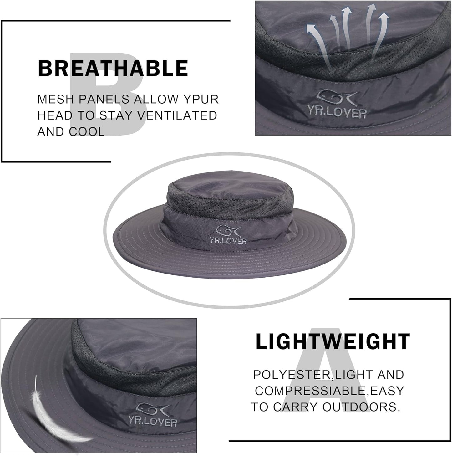 YR.Lover Outdoor UV Sun Protection Wide Brim Fishing Cap with Removable Flap