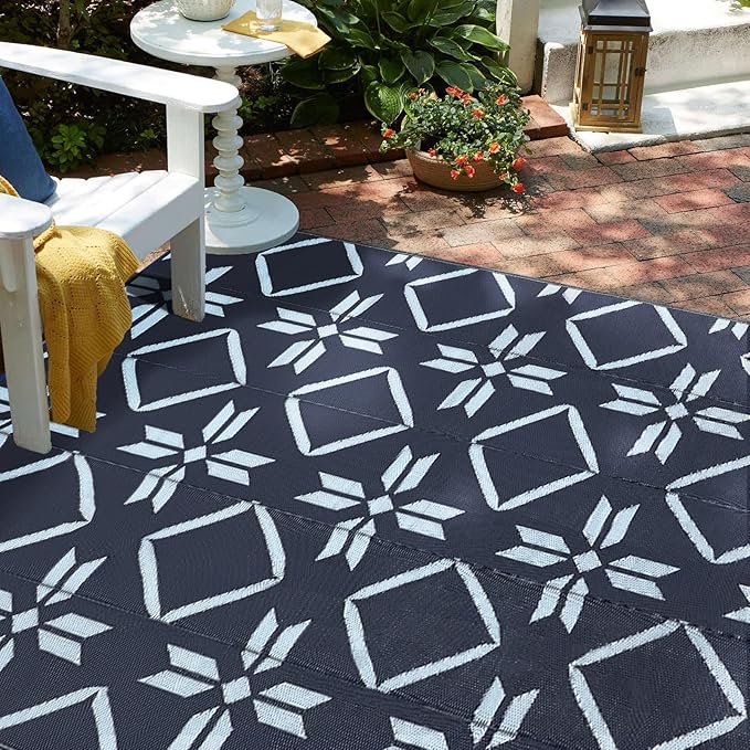 Kohree Outdoor Rug 6x9, RV Outdoor Rugs Reversible Waterproof Outdoor Camping Rug Patio Rugs Clearance with 4 Corner Loops for Patio, RV, Deck, Backyard, Picnic, Easy to Clean & Carry