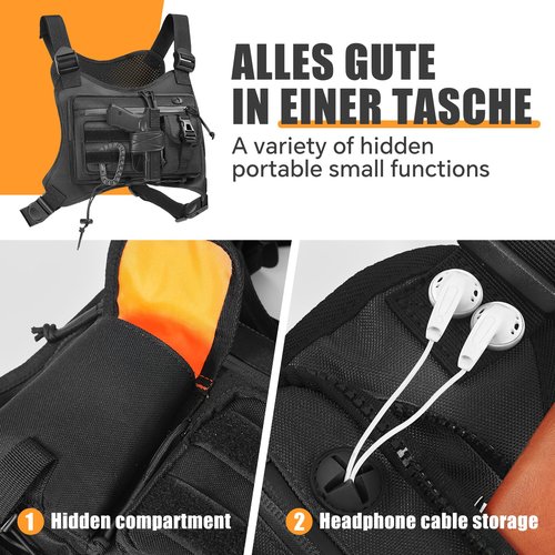 SYLucija Chest Bag for Men,Running Pack Vest for Workouts,Water Resistant Sports Chest Pack For Hiking,Running Phone Holder Extra Storage(Black)