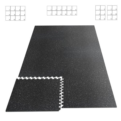 HAPBEAR 0.56'' Thick 12 Pcs 48 Sq Ft Exercise Equipment Mats - High-Density Rubber Top EVA Foam Interlocking Mats, 24x24in Tiles, Heavy-Duty Treadmill Mat for Hardwood Floors, Home Gym Mat