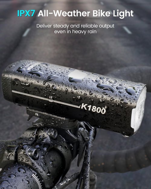 RAVEMEN K1800 Smart Bike Lights, Bright Bicycle Light with AI Night Riding Mode, Handlebar/Upside Down Mounted, Brightness Adjust, Auto On Off, Power Bank Feature, Daytime Intelligent Mode