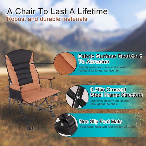 LAWFAW Camping Chairs,Adjustable Backrest Chair,Oversized Lawn Chair Supports 350lbs,Out Door Folding Chairs with Side Pockets and Cup Holder,Ideal for Beach,Fishing,Camping,Patio Relaxation