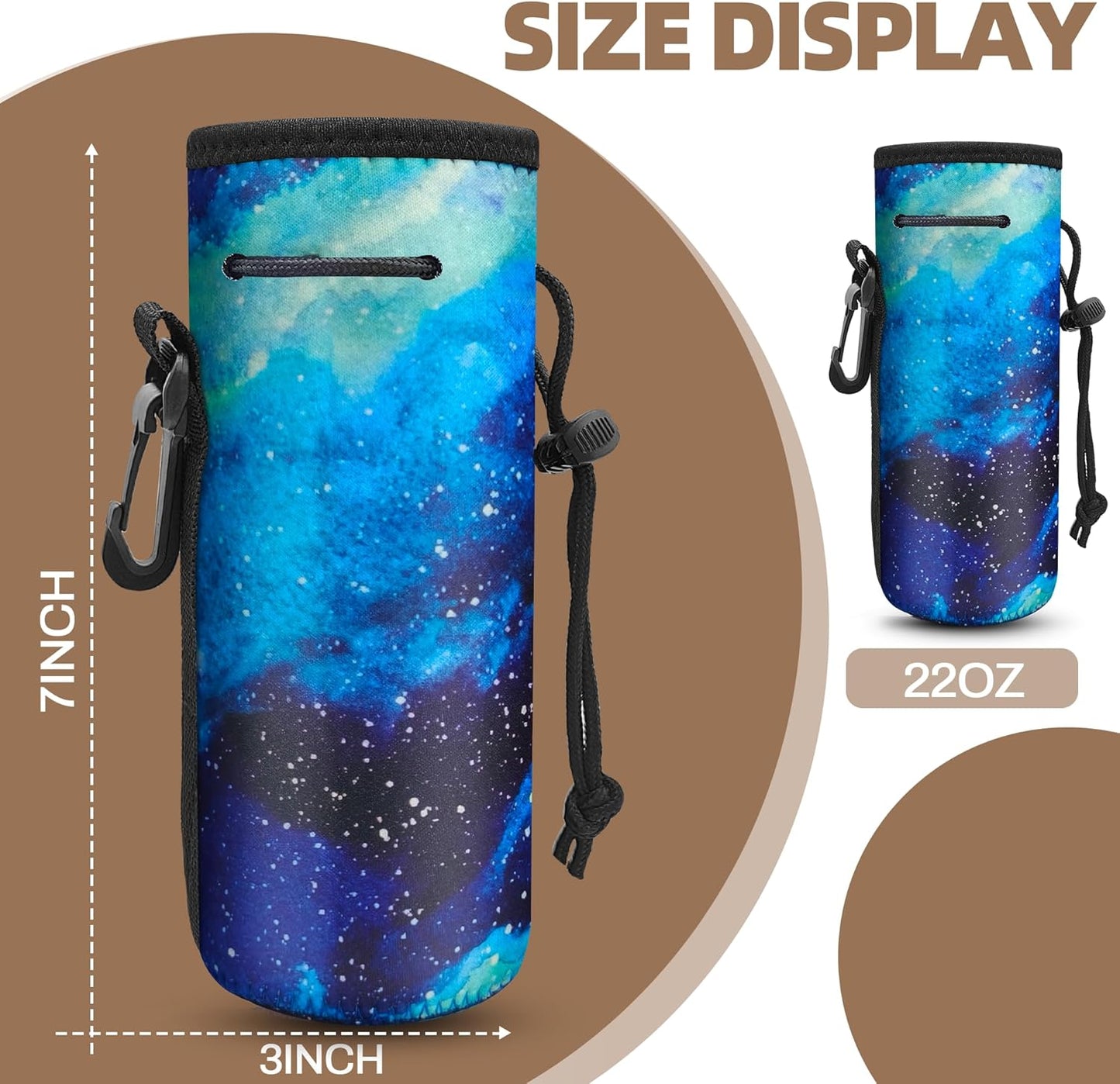 Water Bottle Carrier,Insulated Neoprene Water Gym Travel bottle Holder Bag Protector Sleeve Case Pouch Cover 0.6L or 0.75L, Great for Stainless Steel and Plastic Bottles (BLUE STAR)