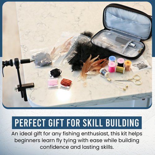 Fly Tying Kit & Rotary Fly Tying Vise for Beginners - Fly Tying Materials Kit w/60 Hooks & Travel Case | Fly Fishing Starter Kit w/Instructions | Complete Fly Tying Tools | Fly Fishing Accessories