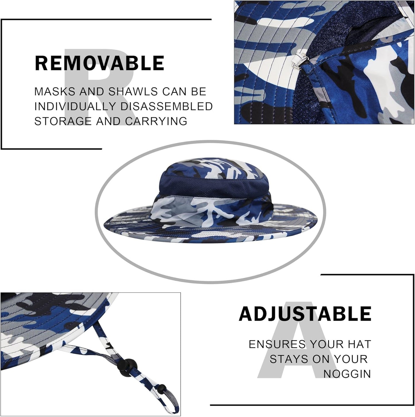 YR.Lover Outdoor UV Sun Protection Wide Brim Fishing Cap with Removable Flap
