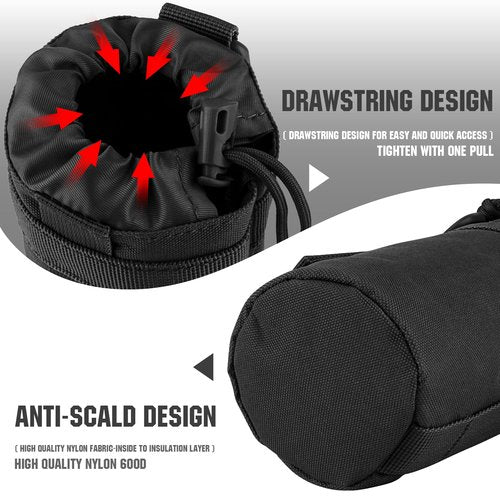 IronSeals Tactical Water Bottle Pouch Foldable Molle Water Bottle Holder Drawstring Open Top Travel Water Bottle Bag for Backpack Camping Outdoor