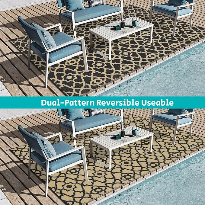 HEBE Outdoor Rug 8'x10' for Patios Waterproof Clearance Reversible Patio Mat Plastic Straw Rug RV Camping Mat Outside Area Rug Carpet for Camping RV,Porch,Deck,Balcony,Camper,Backyard