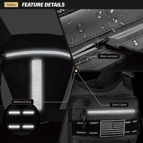 VEELONG Chest Bag for Men Women, Water-resistant Running Vest with Phone Holder, Adjustable EDC Tactical Chest Bag for Workouts, Black