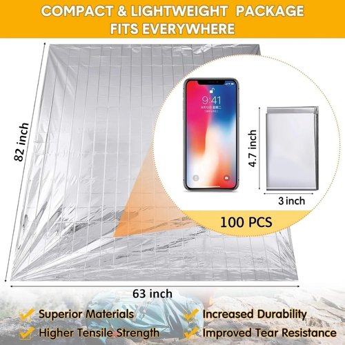 Atlas Adventure Equipment Emergency Survival Blanket, Mylar Thermal Blanket, Gigantic Space Blanket 82" x 63" (1)