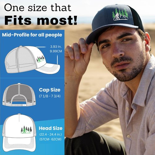 SHOHELL Bigfoot Trucker Hat - Baseball Cap for Men & Women, Adjustable Snapback Hat with Mesh Back, Fishing & Golf Hat (US, Alpha, One Size, Navy)