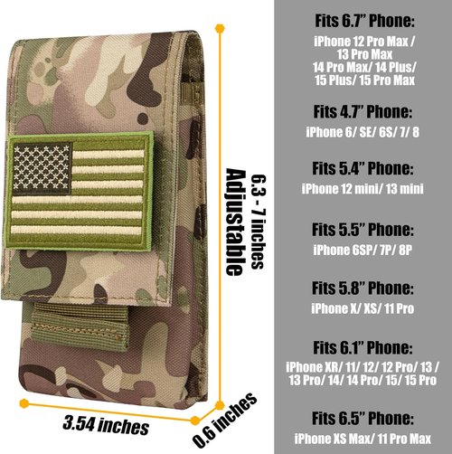 IronSeals Tactical Molle Phone Pouch Holster Waist Belt Pouch with Pull Tab for iPhone 16 Pro Max/16 Pro/16/15 Pro Max/14 Pro Max/ 13 Pro Max/ 12 Pro Max/ 11 Pro Max