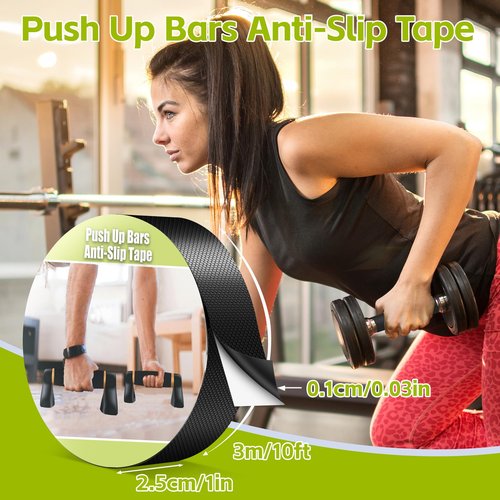 Push Up Bars Anti-Slip Tape, Padded Grips for dip bar, Provides Comfortable Grip and Anti-Slip for Gym Equipment,and Tools (Black, 1In x 10Ft)