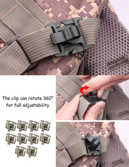 10 pcs Water Tube Clip, Hydration Hose Clip 360° Rotation, Simple Structure, ABS Material, Water Bottle Clip for Backpack, for Drinking Pipes with a Diameter of 8~12MM.
