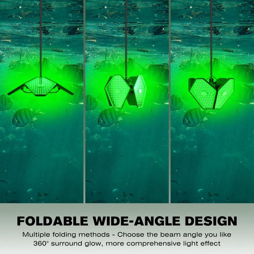 Goldlife 110V Underwater Fishing Light with 50ft Cable, 400W 40000LM Foldable GFCI Safety Plug Brightness Green LED Light Attractants for Docks/Boats/Kayaks, IP69K Rated for Fresh & Salt Water