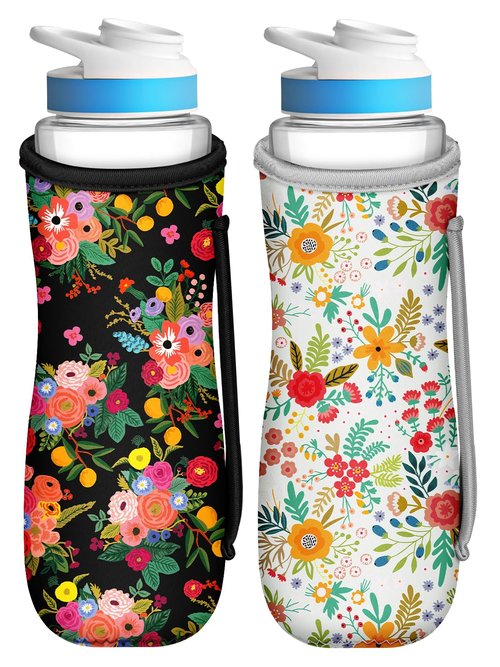 Toykee Water Bottle Sleeve for Cirkul 22 oz - 2 Pack Bottles Cover Holder Carrier Bag with Side Handle Flower Floral Print