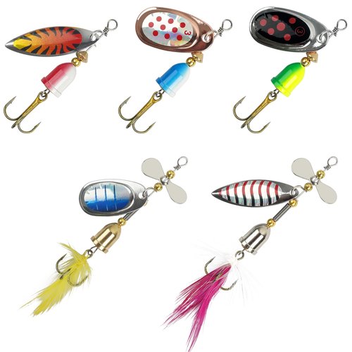 Inline Spinner Baits Kit, Metal Trout Bass Hard Lures for Freshwater Saltwater Fishing with Tackle Box (5pcs)