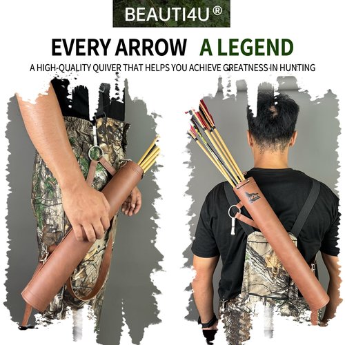 BEAUTI4U Leather Arrow Quivers - Quiver Arrow Holder - Traditional Bow Quiver - Leather Back Quiver with Reinforced Bottom Structure, Suitable for Beginners and Children (Natural Leather)