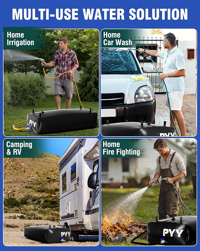 PYY Portable 264 Gallon Water Bladder - Truck Bed,Carrier Cart, Large Water Bob Bathtub Emergency Water Bladders for Outdoor RV Car Camping,Water Bladder Tank with Spigot,Overflow Kit-Black 1000L
