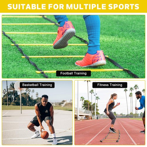 LangRay Speed Training Equipment Set, 20ft Agility Ladder, 10 Disc Cones, 5 Resistance Bands, 1 Jump Rope, 1 Football Trainer, Soccer Basketball Fitness Training Gifts for Kids Youth Adults