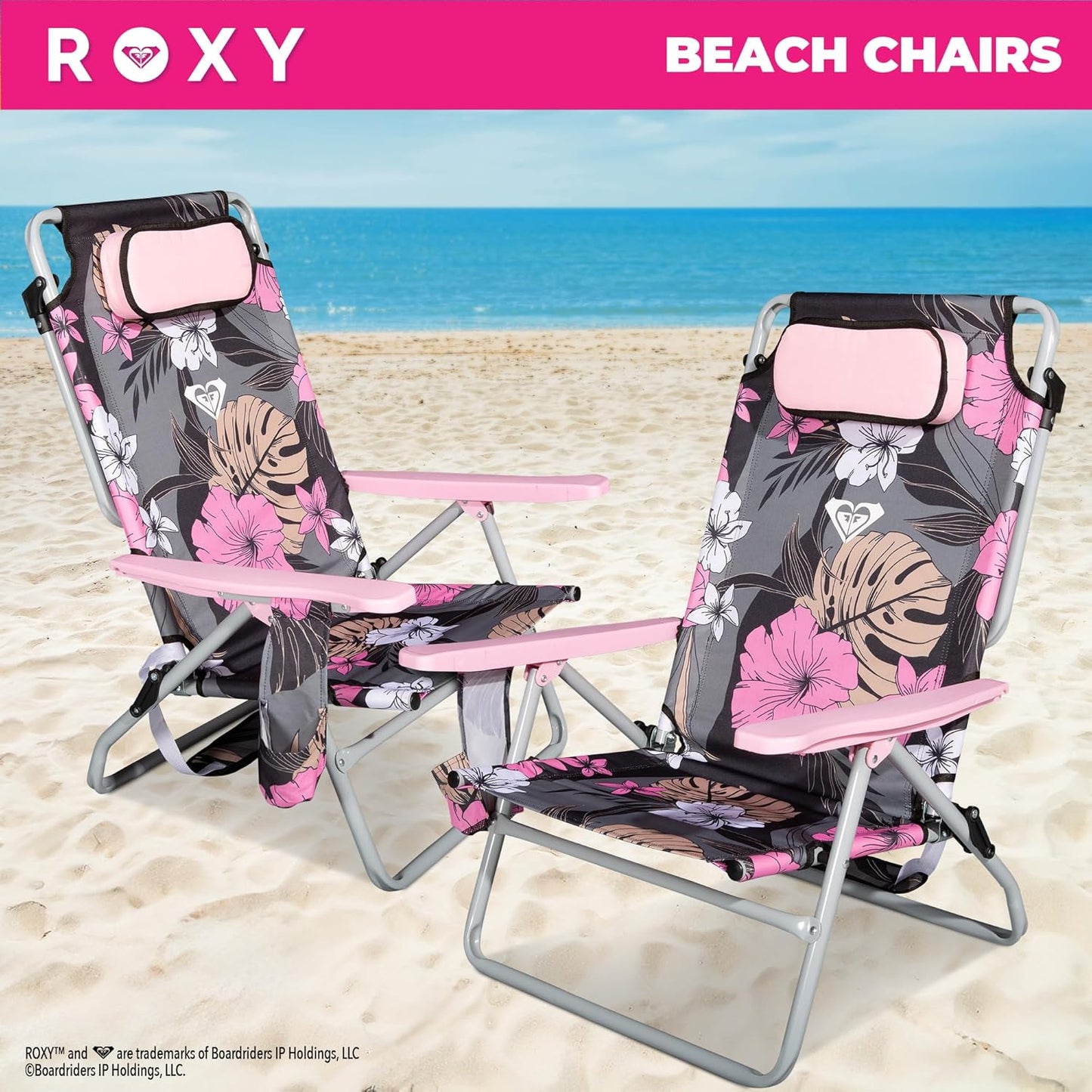 ROXY Beach Chair – Lounge Chair Outdoor, Lightweight Folding Chair with Adjustable Recline and Cup Holder – Beach Days, Pool Lounge Chairs, Folding Camping Chairs, Sun Tanning Chair or Festival