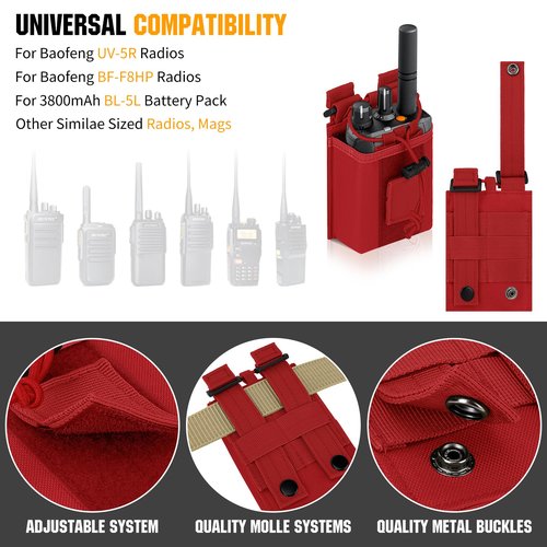 IronSeals Tactical Molle Adjustable Interphone Storage Bag Outdoor Sports Radio Pouch for Two Ways Walkie-Talkie (Red)