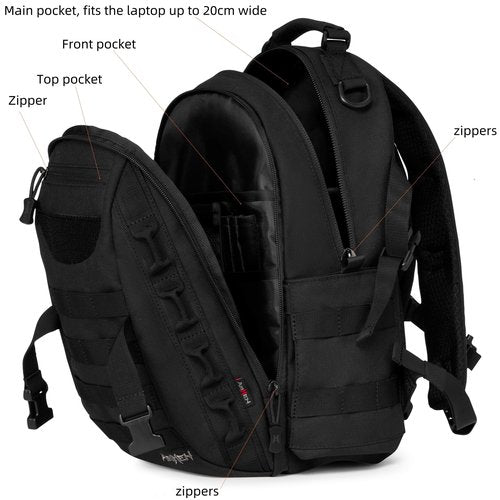AMHEH 21L Small Tactical Backpack | Fit 12 Inch Laptop, Water Bottle Holder, 1050D fabric, Molle, Daily Work, Travel, Hiking (Black)