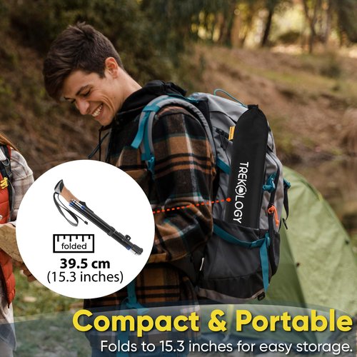 TREKOLOGY Hiking Poles with Real Cork Grips, Adjustable for Heights 5'2'' to 6'5'' – Lightweight Trekking Poles, Aircraft-Grade Aluminum, Compact Fold for Hiking & Backpacking (2pc Set) TREKZ Cork SE